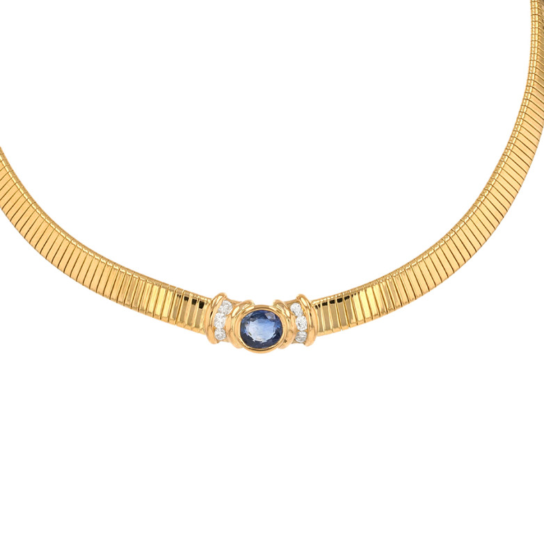 Collier vintage saphir 2.65 carats et diamants 0.60 carat or jaune 52.13g Comme neuf -  reconditionné disponible sur Gemme Les Bijoux